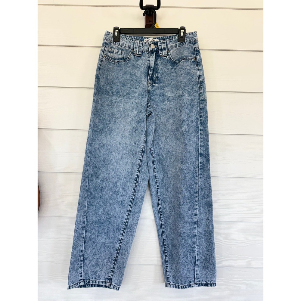 D- 54- YMI Barrel Fit Acid Wash Blue Denim Jeans High Waisted Wide Leg Tapered